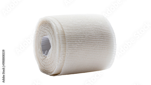 Tableau sur toile Rolled white elastic bandage with textured weave, isolated on transparent backgr