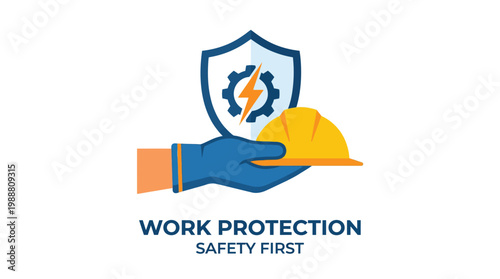 World safety day emblem with shield and helmet isolated vector design