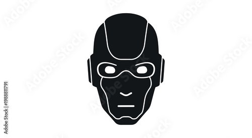 Stylized black silhouette of a robotic or masked face