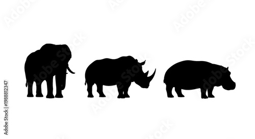 Three animal silhouettes standing together on transparent background