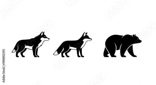 A silhouette of a wolf and a bear standing side by side on transparent background