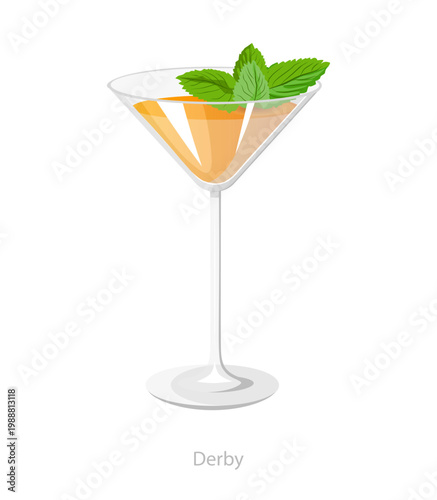 Vector illustration of a derby cocktail served in a martini glass with fresh mint leaves, created for bar menus, drink cards, and beverage graphics.