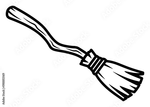 Witch broomstick silhouette icon, hand drawn magic broom vector for Halloween and fantasy themes, cleaning tool symbol