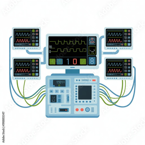 Smart ICU Monitoring System Vector Illustration