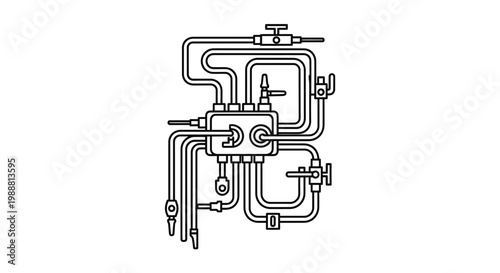 Abstract Industrial Plumbing System Diagram, Technical Blueprint, Engineering Schematic