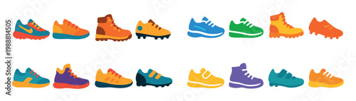 Sneaker icons with shoe boot colorful flat