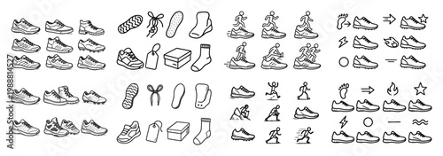 Sports icons with shoe sock runner outline