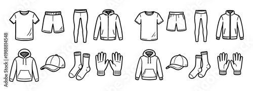 Clothing icons with shirt pants hoodie outline