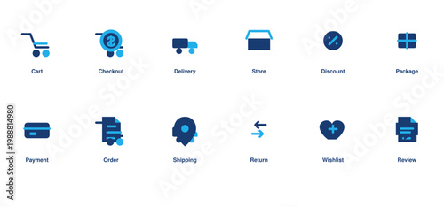 Ecommerce shopping solid icon set cart checkout delivery store payment editable vector illustration collection