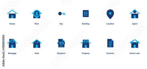 Real estate solid icon set house rent key building mortgage editable vector illustration collection
