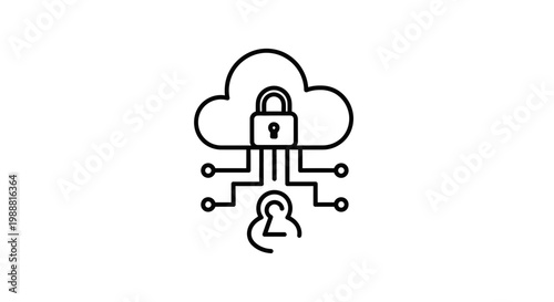 Cloud Security Icon with Padlock and User Symbol, Digital Data Protection Concept