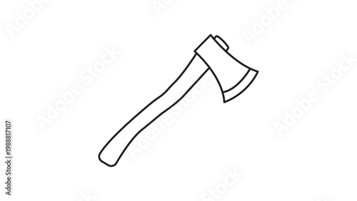 Minimalist black line vector icon illustration of a splitting axe or hatchet with a curved wooden handle and sharp metal blade, ideal for woodworking, camping, forestry, and outdoor tool graphics.