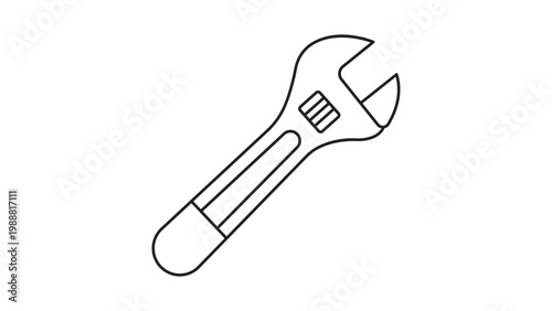 Professional adjustable wrench vector icon illustration, a modern flat steel spanner tool with a blue handle for plumbing, repair, and maintenance work, isolated on white for graphic design.
