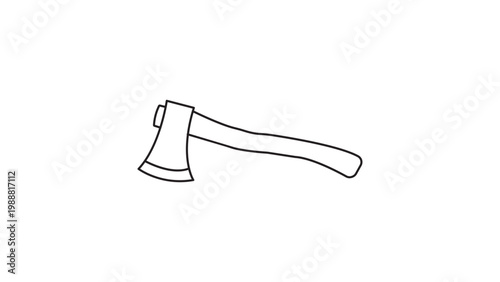 Minimalist black line vector icon of a splitting axe or hatchet on a white background. This clean, scalable outline illustration is perfect for woodworking, camping, and outdoor tool designs.
