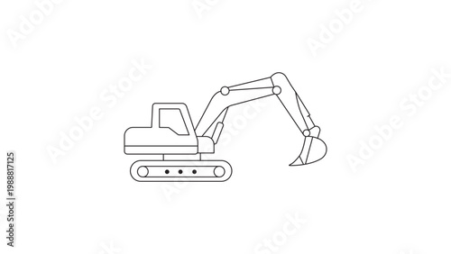 Photos Minimalist black line vector icon illustration of a heavy construction excavator in side profile, featuring a hydraulic arm and digging bucket, ideal for industrial, building, and site design