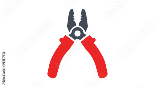 Fotografía Modern flat vector icon illustration of a pair of gripping pliers with red handles and dark grey metal jaws, isolated on a white background