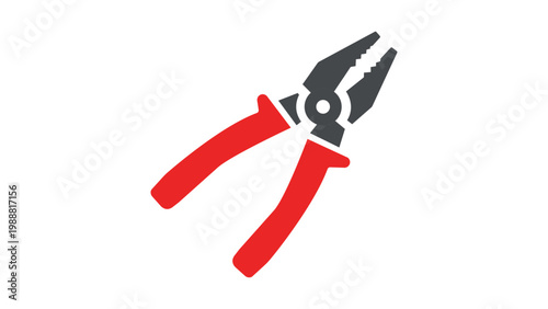 Fotografie Modern flat vector icon illustration of a pair of gripping pliers with red handles and dark grey metal jaws, isolated on a white background for hardware, DIY, repair, and construction projects