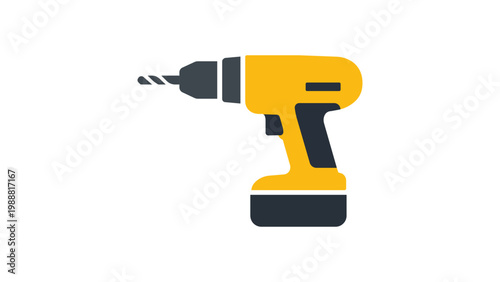 Quadro su tela Modern flat vector icon of a yellow and black cordless electric power drill with a drill bit, isolated on a white background