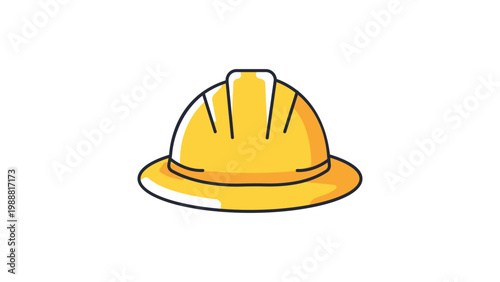 Yellow Hard Hat Vector Icon: A modern flat illustration of a construction safety helmet on a white background, perfect for industrial, engineering, and workplace safety design projects.