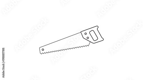 Bilde på lerret Minimalist black line vector icon illustration of a traditional handsaw for carpentry, woodworking, and DIY home improvement projects, isolated on white background for scalable design use