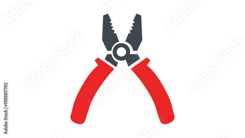 Slika na platnu Modern flat vector icon illustration of a pair of gripping pliers with red handles on a white background, ideal for hardware, repair, construction, DIY maintenance, and tool-related graphic designs