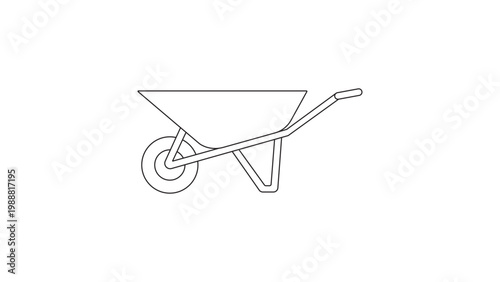 Принти на полотні Minimalist black line vector icon illustration of a wheelbarrow from a side view, isolated on a white background