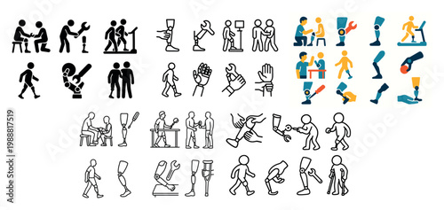 Medical icons with rehabilitation prosthesis outline