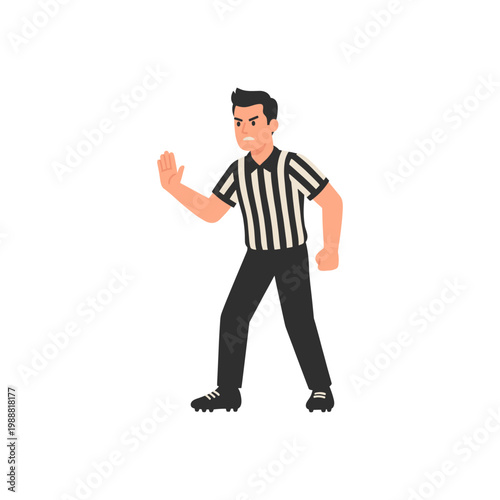 Soccer Referee Signaling Stop or Warning - Flat Design Illustration