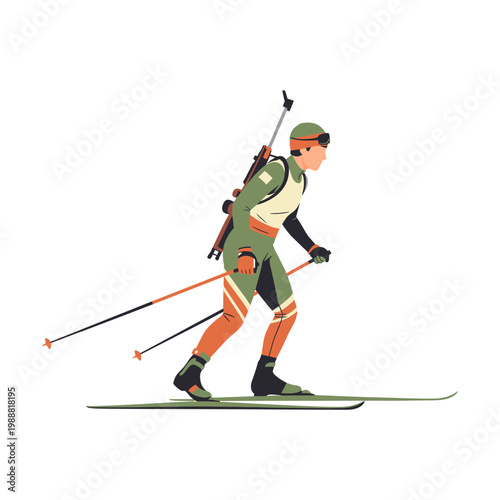 Biathlete Cross-Country Skiing with Rifle - Flat Design Illustration