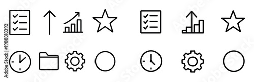 Business icons with checklist star clock outline