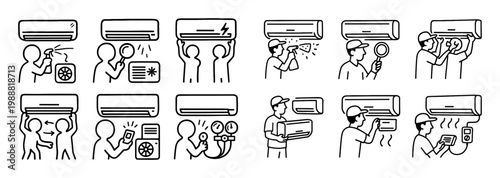 Home service icons with air conditioner technician minimal