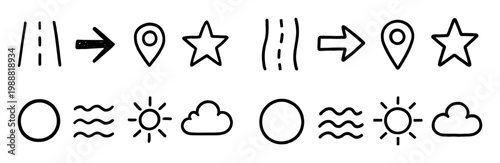 Travel icons with road pin star minimal