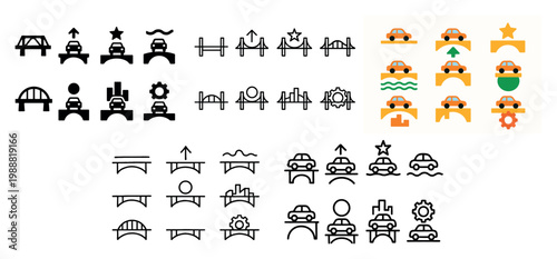 Transport icons with car bridge driver minimal