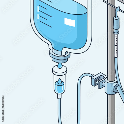 Intravenous Drip Bag and Infusion Set Medical Equipment Close Up.