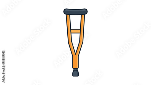 Modern flat vector icon illustration of a single underarm wooden crutch isolated on white. Essential mobility aid for orthopedic recovery, injury support, and physical therapy assistance.