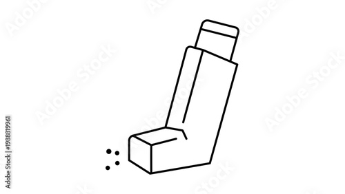 Minimalist black line vector icon of a handheld asthma inhaler on a white background, representing respiratory health, medical treatment, and emergency relief for breathing difficulties.