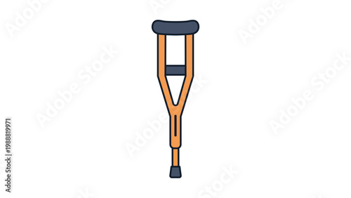 Modern flat vector icon illustration of a single underarm wooden crutch isolated on a white background, representing medical mobility aid, orthopedic support, and injury recovery assistance.