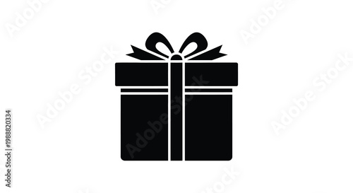 Black silhouette of a gift box with a bow