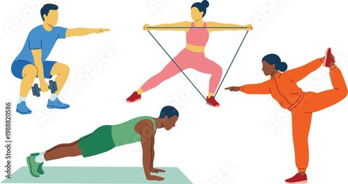 Athletes perform various fitness exercises to improve their health and endurance.