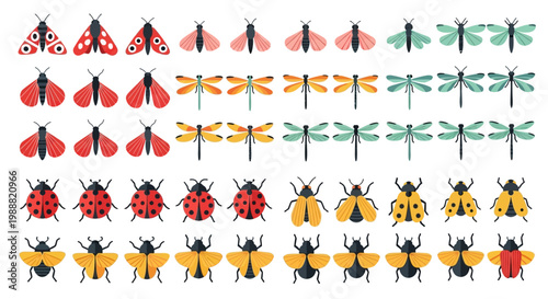Insect icons, colorful bug collection, 40 insect illustrations, vector graphics