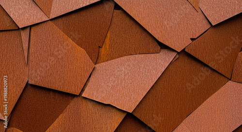 Angled overlapping rust-colored Corten steel panels create an abstract geometric surface texture offering a modern industrial background design element