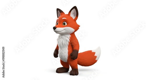Cartoon fox, animated character, playful, friendly, 3D render, white background