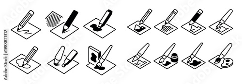 Writing icons with pen pencil paper outline