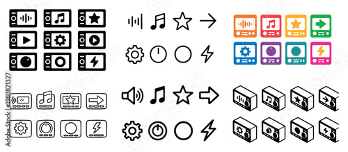 Media icons with player music cassette minimal