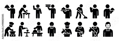 Food icons with chef tray cloche silhouette