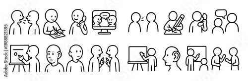 Communication icons with people and devices minimal