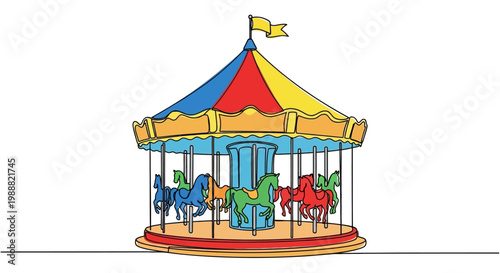 Colorful carousel, merry-go-round, amusement park ride, vector illustration, funfair attraction