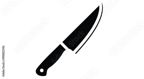 A minimalist depiction of a black kitchen knife shown in a simple graphic style high quality