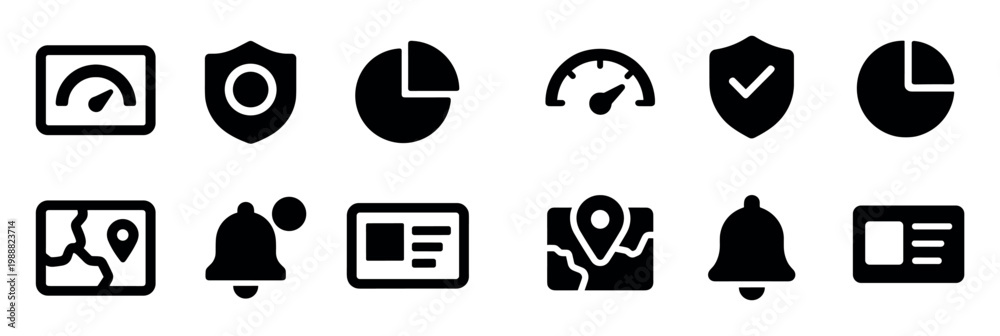 Fototapeta premium Security and analytics icons with shield and chart minimal
