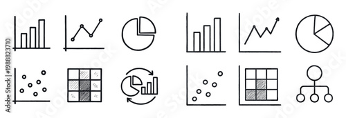 Analytics icons with bar chart pie outline